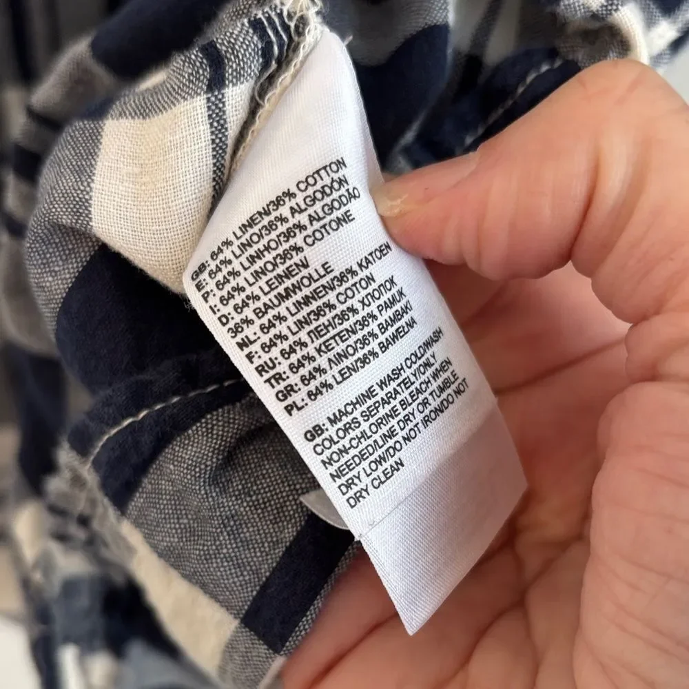 The North Face mens linen cotton plaid long sleeve hiking camping button down MD